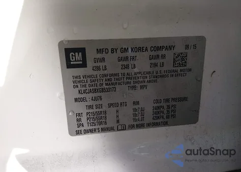 2016 Buick Encore z USA, uszkodzony, nr VIN KL4CJASBXGB533173